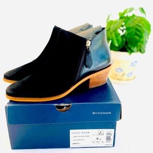 🍃🍁Cole Haan Gracy Leather-Combo Ankle Boots (45mm), Size 9M, Black (NWT)